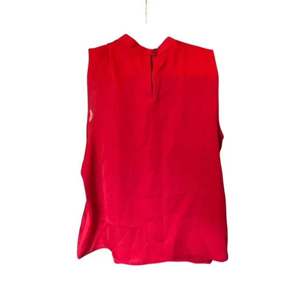 Elementz Petite Red Sleeveless Blouse Pleated Neck Top Size PL New NWT